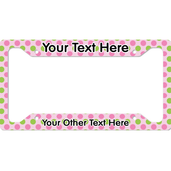 Custom Pink & Green Dots License Plate Frame - Style A (Personalized)