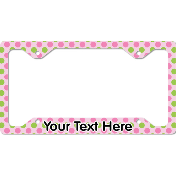 Custom Pink & Green Dots License Plate Frame - Style C (Personalized)