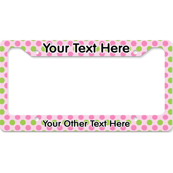 Custom Pink & Green Dots License Plate Frame - Style B (Personalized)
