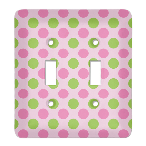 Custom Pink & Green Dots Light Switch Cover (2 Toggle Plate)