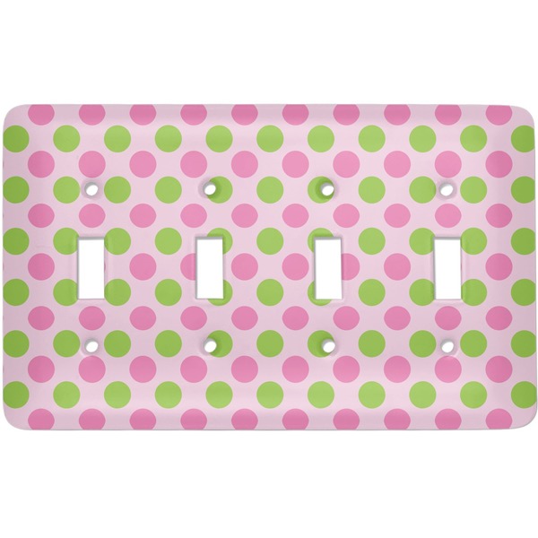 Custom Pink & Green Dots Light Switch Cover (4 Toggle Plate)