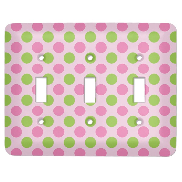 Custom Pink & Green Dots Light Switch Cover (3 Toggle Plate)