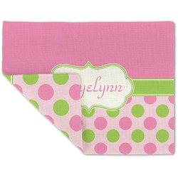 Pink & Green Dots Double-Sided Linen Placemat - Single w/ Name or Text