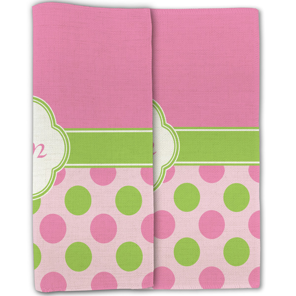 Pink & Green Dots Linen Placemat - Folded Half (double sided)