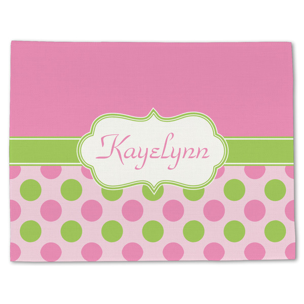Custom Pink & Green Dots Single-Sided Linen Placemat - Single w/ Name or Text
