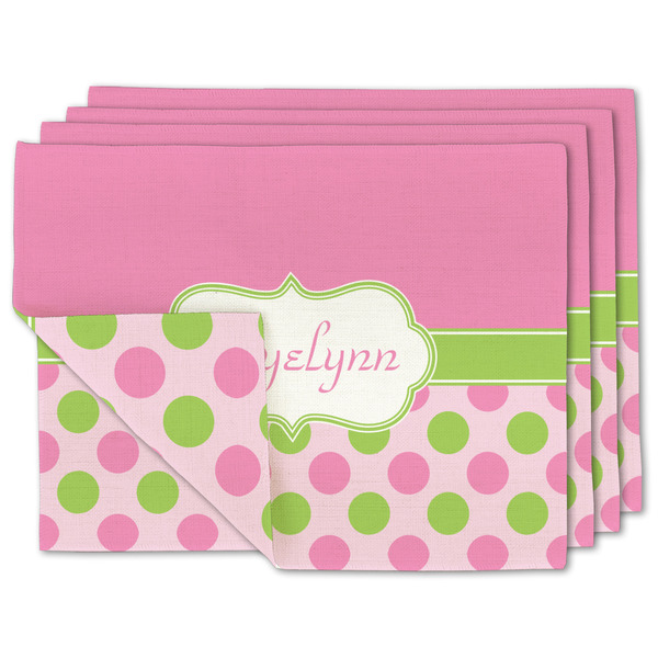 Custom Pink & Green Dots Linen Placemat w/ Name or Text