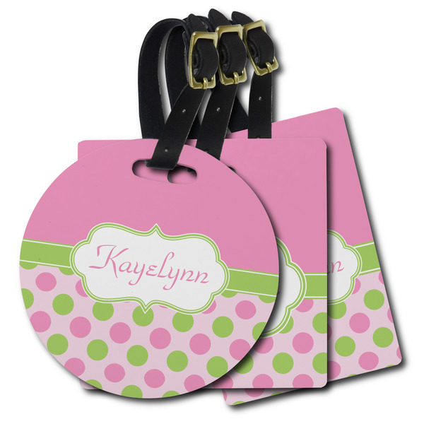 Custom Pink & Green Dots Plastic Luggage Tag (Personalized)