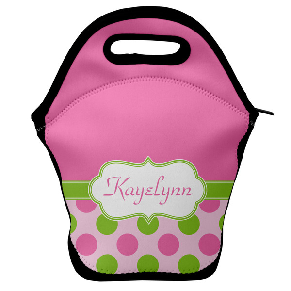 Custom Pink & Green Dots Lunch Bag w/ Name or Text