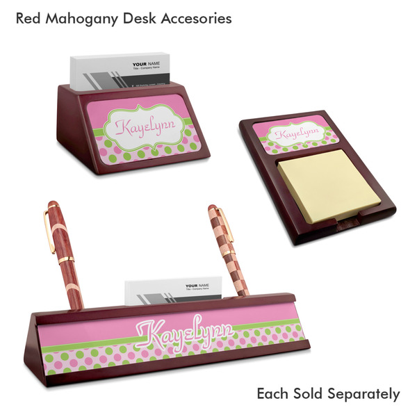 Pink & Green Dots Mahogany Desk Accessories
