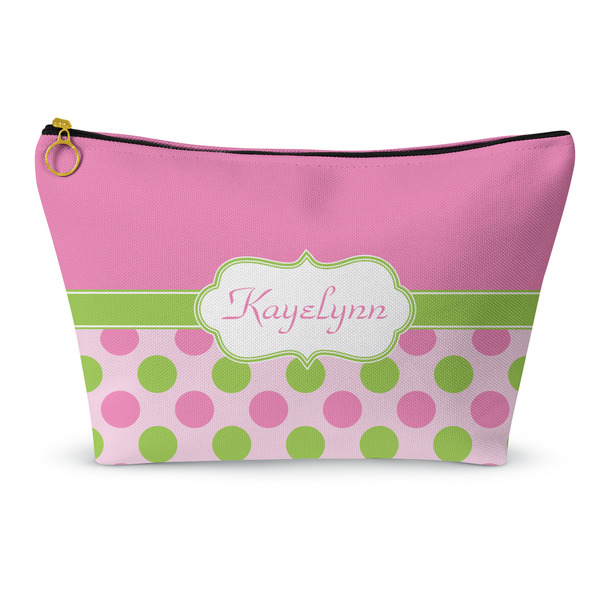 Custom Pink & Green Dots Makeup Bag - Large - 12.5"x7" (Personalized)