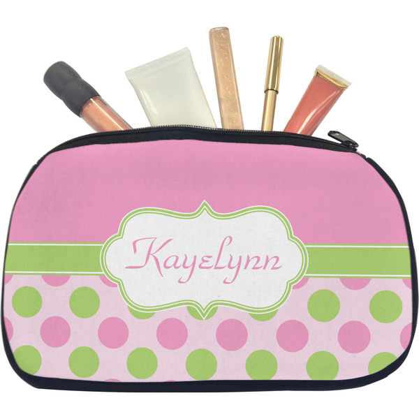 Custom Pink & Green Dots Makeup / Cosmetic Bag - Medium (Personalized)