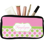 Pink & Green Dots Makeup / Cosmetic Bag - Small (Personalized)