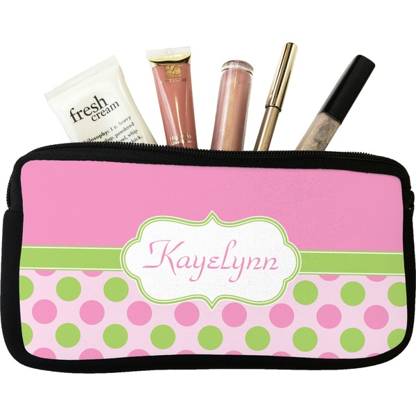 Custom Pink & Green Dots Makeup / Cosmetic Bag - Small (Personalized)