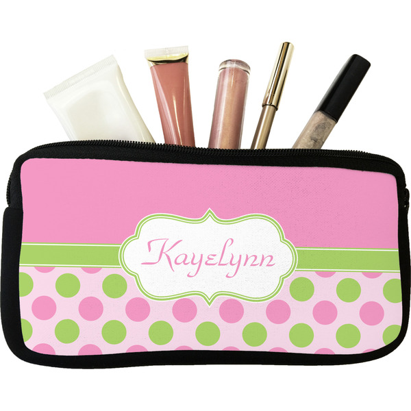 Custom Pink & Green Dots Makeup / Cosmetic Bag - Small (Personalized)