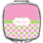 Pink & Green Dots Compact Makeup Mirror (Personalized)