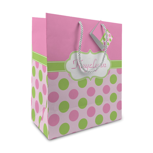 Custom Pink & Green Dots Medium Gift Bag (Personalized)