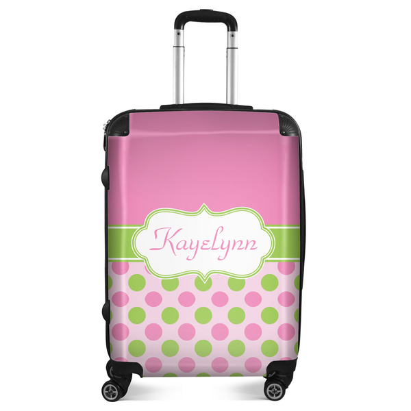Custom Pink & Green Dots Suitcase - 24" Medium - Checked (Personalized)
