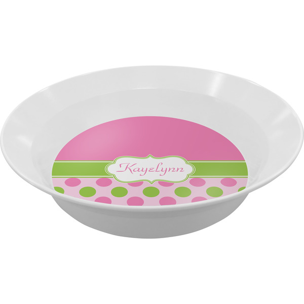 Custom Pink & Green Dots Melamine Bowl - 12 oz (Personalized)