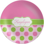 Pink & Green Dots Melamine Plate (Personalized)