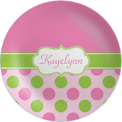 Pink & Green Dots Melamine Salad Plate - 8" (Personalized)