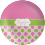Pink & Green Dots Melamine Plate - 10" (Personalized)