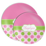 Pink & Green Dots Melamine Plate (Personalized)