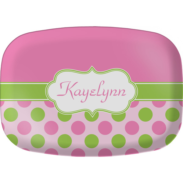 Custom Pink & Green Dots Melamine Platter w/ Name or Text