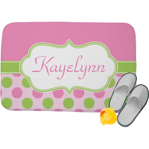 Custom Pink & Green Dots Memory Foam Bath Mat (Personalized)