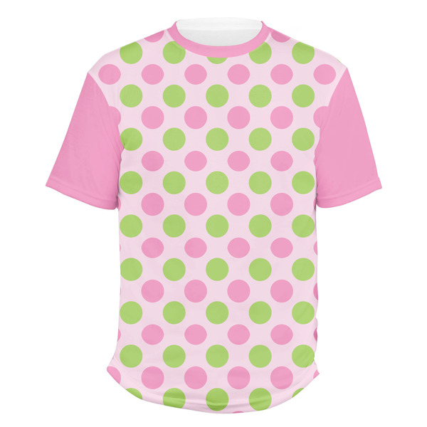 Custom Pink & Green Dots Men's Crew T-Shirt - X Large