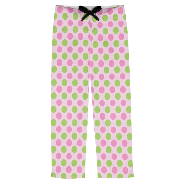 Custom Pink & Green Dots Mens Pajama Pants - S