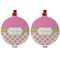 Pink & Green Dots Metal Ball Ornament - Front and Back