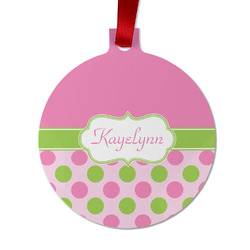 Pink & Green Dots Metal Ball Ornament - Double Sided w/ Name or Text