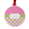 Pink & Green Dots Metal Ball Ornament - Front
