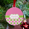Pink & Green Dots Metal Ball Ornament - Lifestyle