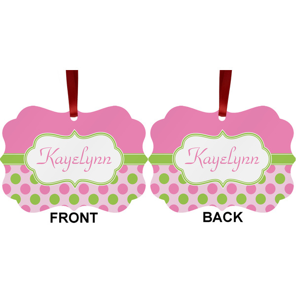 Pink & Green Dots Metal Benilux Ornament - Front and Back (APPROVAL)