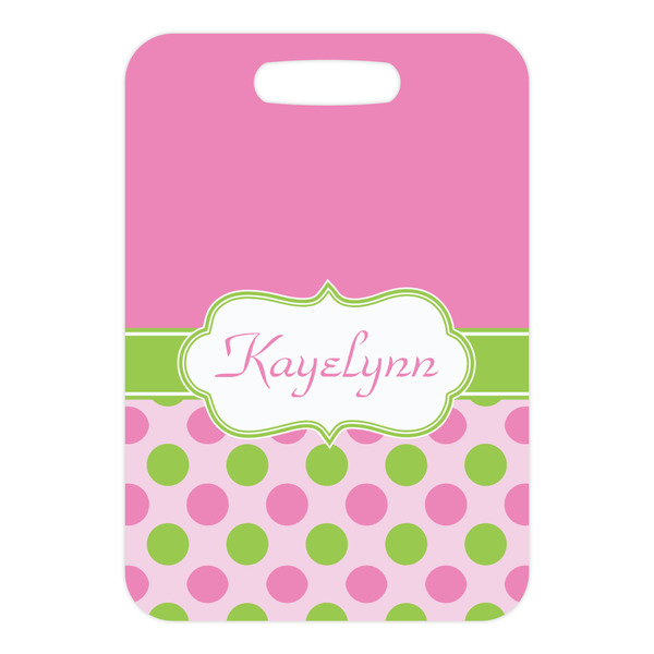 Pink & Green Dots Metal Luggage Tag - Front Without Strap