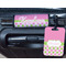 Pink & Green Dots Metal Luggage Tag & Handle Wrap - In Context