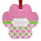 Pink & Green Dots Metal Paw Ornament - Front