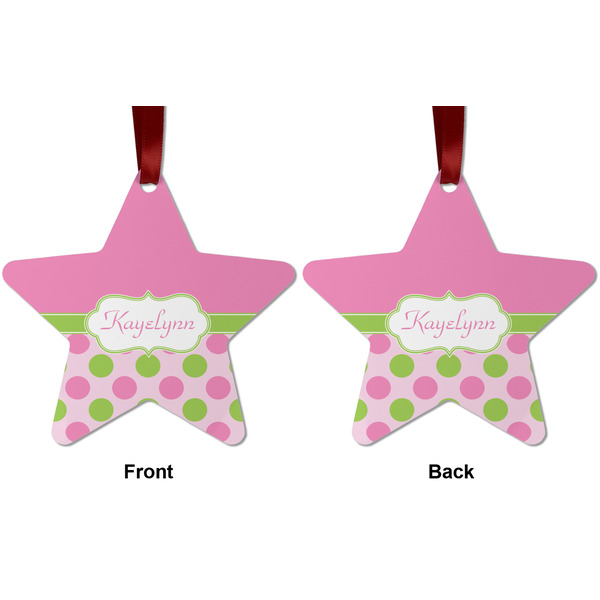 Pink & Green Dots Metal Star Ornament - Front and Back