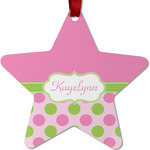 Pink & Green Dots Metal Star Ornament - Double Sided w/ Name or Text