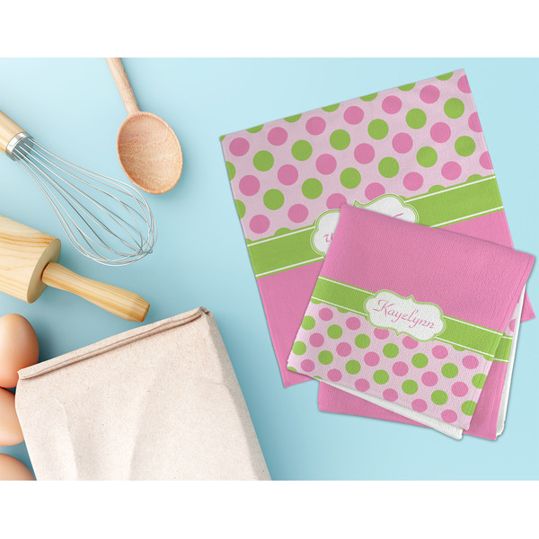 Pink & Green Dots Microfiber Dish Rag - LIFESTYLE