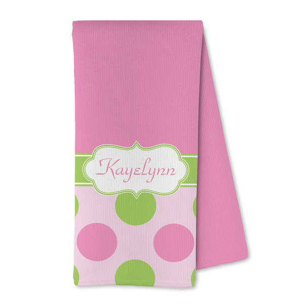 Custom Pink & Green Dots Kitchen Towel - Microfiber (Personalized)