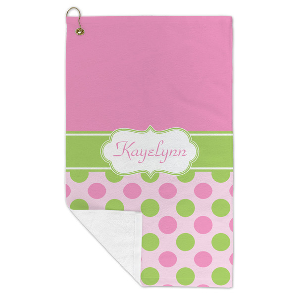 Pink & Green Dots Microfiber Golf Towels - FOLD