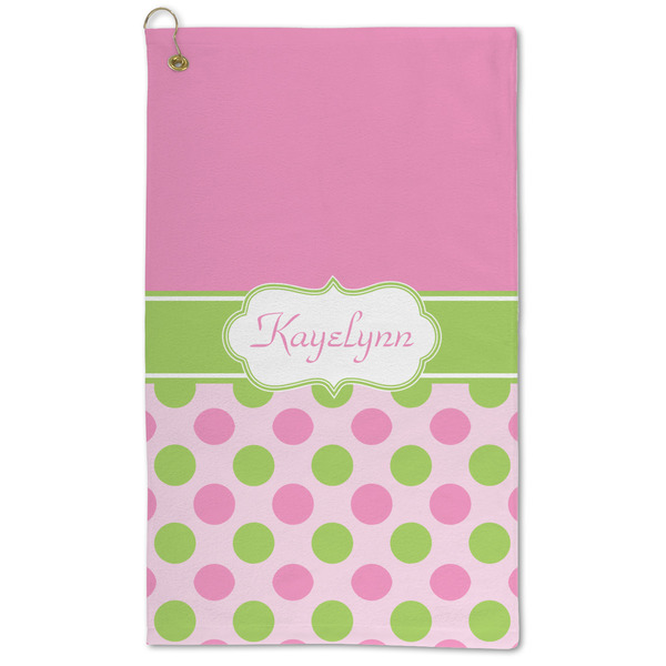 Custom Pink & Green Dots Microfiber Golf Towel - Large (Personalized)