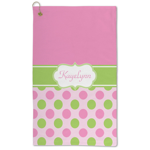 Custom Pink & Green Dots Microfiber Golf Towel (Personalized)