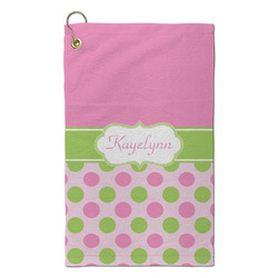 Pink & Green Dots Microfiber Golf Towel - Small (Personalized)