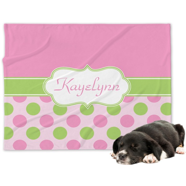 Custom Pink & Green Dots Dog Blanket - Large (Personalized)