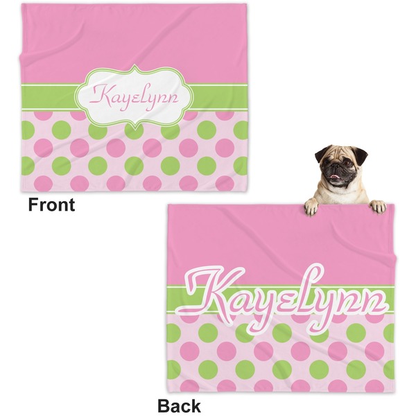 Pink & Green Dots Microfleece Dog Blanket - Large- Front & Back