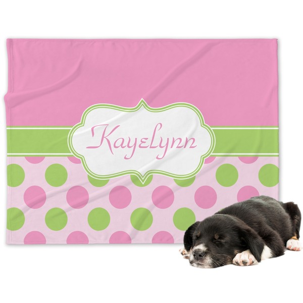 Custom Pink & Green Dots Dog Blanket - Regular (Personalized)