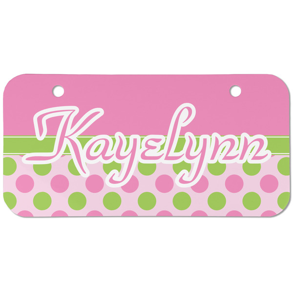 Custom Pink & Green Dots Mini/Bicycle License Plate (2 Holes) (Personalized)